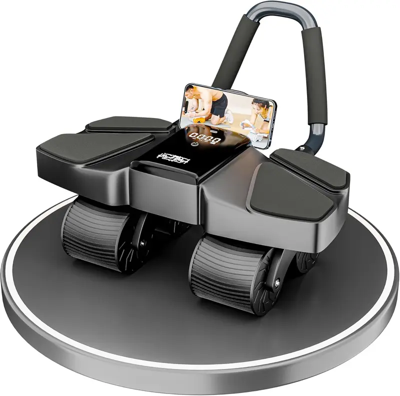 4-Wheel Ab Roller for Home m with Built-In Tracker, Elbow Support & Non-Slip Handles — 5-Layer Anti-Slip, Automatic Steel Rebound