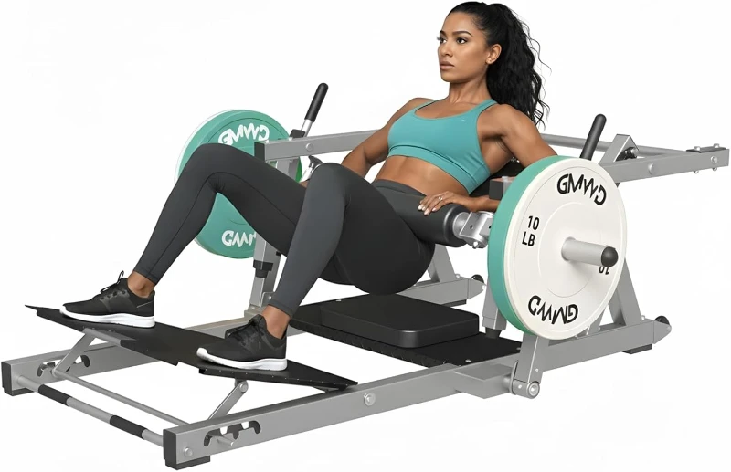 HRTQ Plate-Loaded Hip Thrust Machine - 800 lb Capacity Glute Bridge Trainer with Weight Holders, Padded Back & Adjustable Footboard