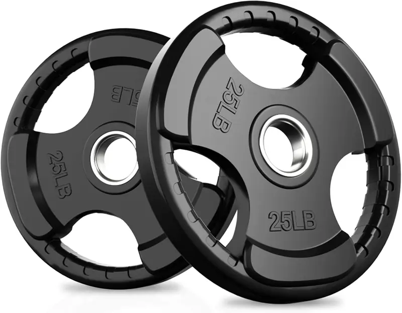 Olympic Rubber-Coated Weight Plates (2-Inch Bore) | Solid Iron Core, 3-Grip Holes, 2.5–45 lb Options