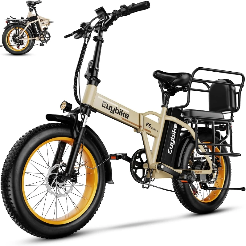 1000W Peak Folding Electric Bike - 48V 20Ah Removable Battery, Up to 80-Mile Range, 20in Fat Tire Foldable Ebike for Adults (Commute, Beach, Snow)