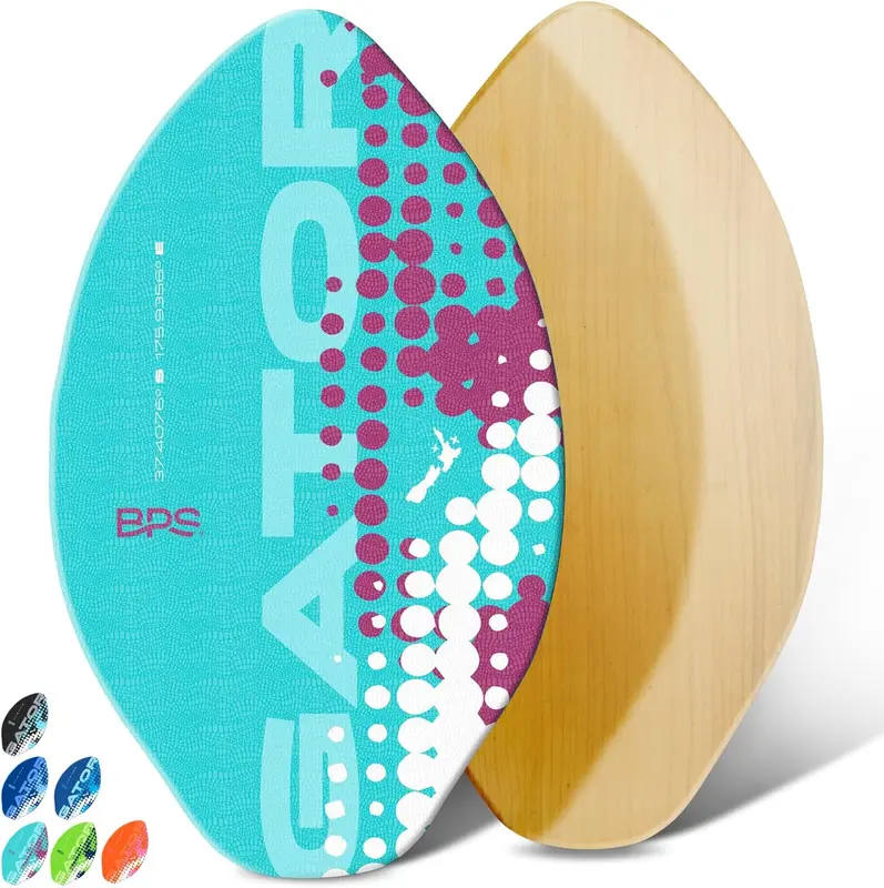 New Zealand Gator Wooden Skimboard with Colored EVA Grip Pad and High-Gloss Clear Coat - Kids & Adults, 3 Sizes & Tr Pad Colors