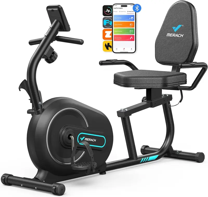 Smart Bluetooth Recumbent Exercise Bike for Home – Magnetic Stationary Bike with LCD & Heart-Rate Grips, Adjustable Seat for Seniors (Model S08/S23)