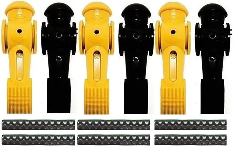 6 Counterbalanced Foosball Men with Roll-Pin Mount (3 Yellow, 3 Black)