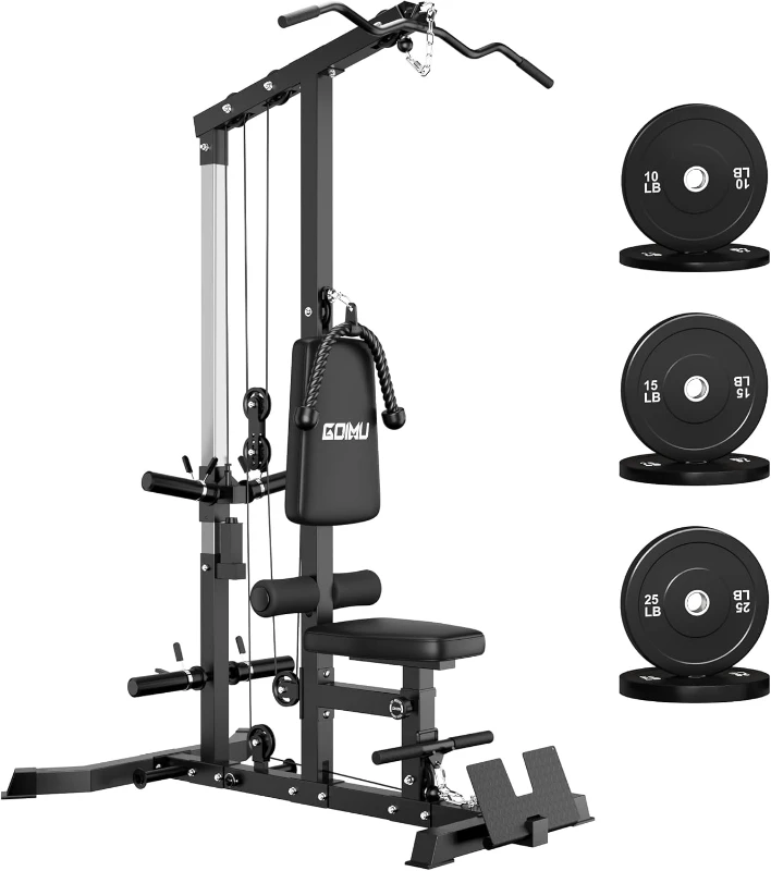 LS01 3-in-1 Lat Pulldown & Row Tower with AB Crunch | Cable Pulley Station & Attachments for Home m
