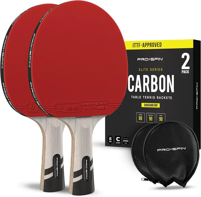 PRO-SPIN Carbon Table Tennis Rackets — ITTF-Approved Professional Ping Pong Paddles, 7-Ply Blade, Premium Rubber & 2.0mm Sponge