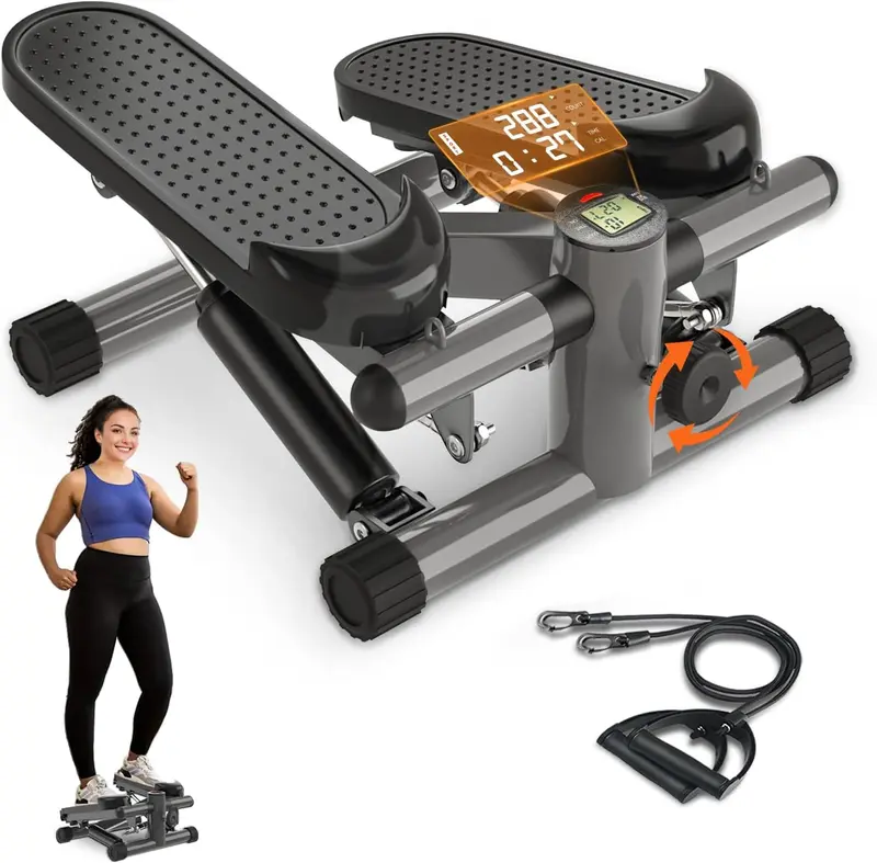 Mini Hydraulic Stepper with Resistance Bands — Portable Stair Trainer for Home, Office & Travel, 331 lb Capacity