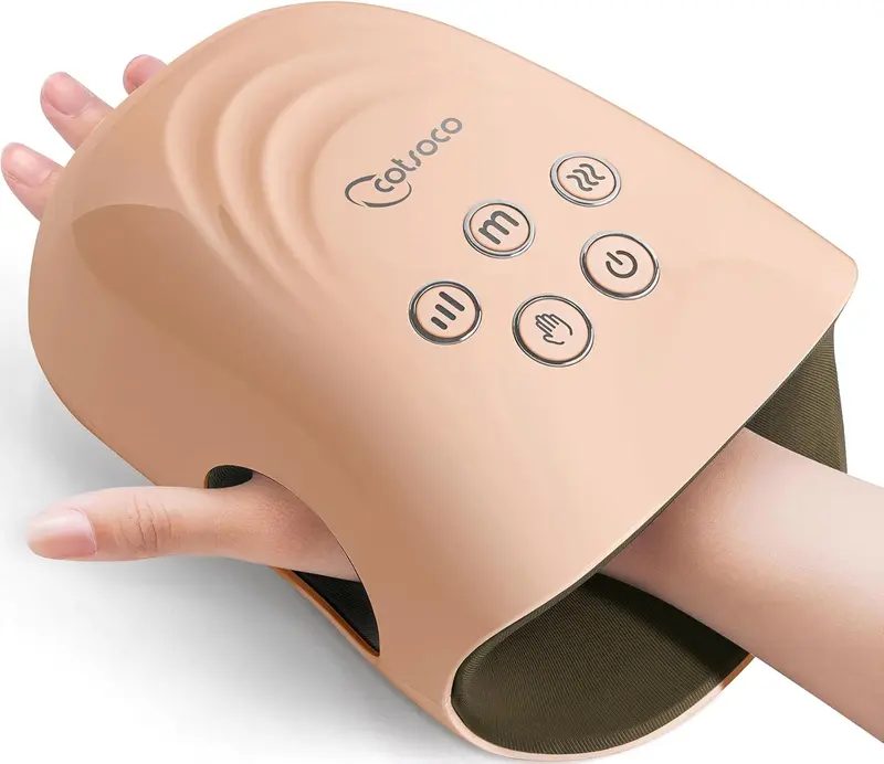 Upgraded Cordless Hand Massager with Heat & Compression — 3 Modes, 7 Settings, Fits L/M/S, Rechargeable 2500mAh, Pink