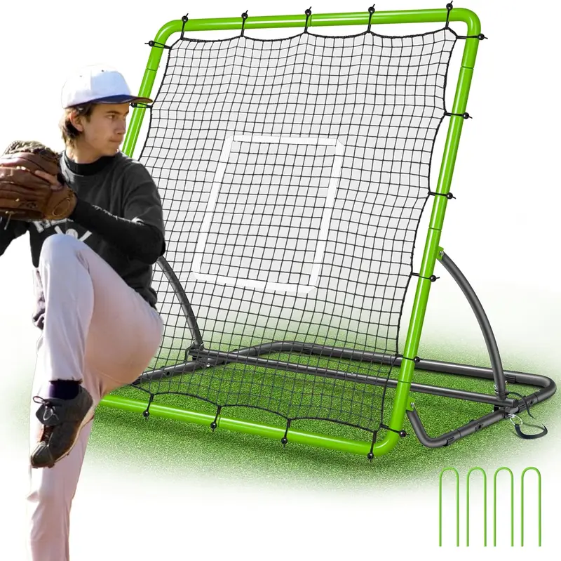 Heavy-Duty Baseball & Softball Pitchback Rebounder Net — 4 Angles, UV-Resistant PE Net & Powder-Coated Steel Frame, Ground/Driveway Fielding Trainer