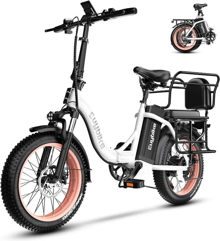 1000W Peak Folding Electric Bike, 48V 20Ah Removable Battery, 80-Mile Range, 20in Fat Tire Foldable E-Bike for Adults - Commuter, Beach, Snow