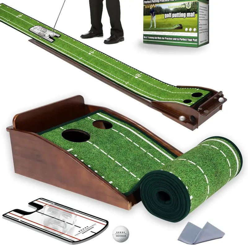 Indoor/Outdoor Two-Hole Putting Green Mat with Automatic Ball Return - Ideal for Home, Office & Outdoor Practice