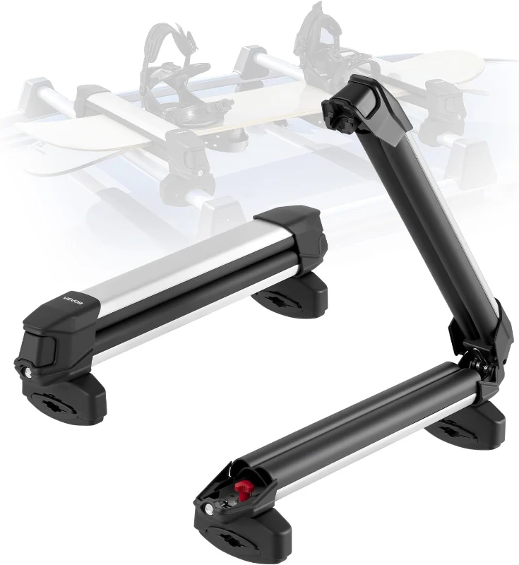 Universal Ski & Snowboard Roof Rack — 2-Piece Aluminum Carrier, Holds 4 Pairs of Skis or 2 Snowboards, Locked & Rubber-Padded, Fits Most Crossbars, Also for Fishing Rods