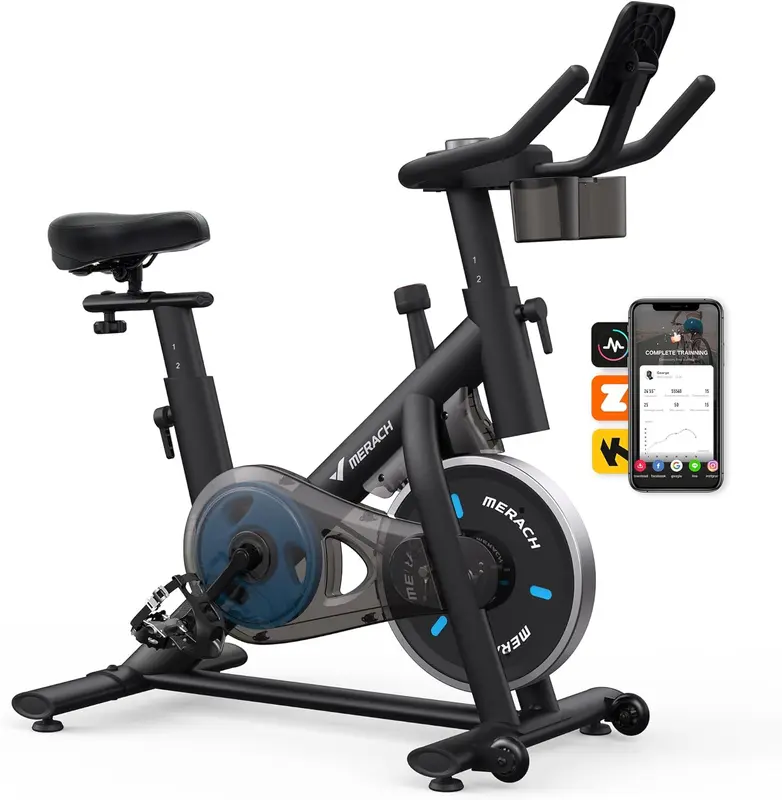 Magnetic Friction Stationary Bike with Brake Pad, Bluetooth App, Low-Noise Indoor Cycling with Tablet Mount, LED Monitor & 300lb Capacity