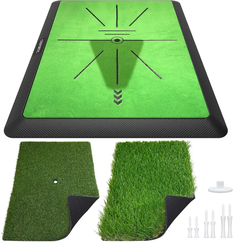 COSPOPTIC Golf Swing-Feedback Hitting Mat - Heavy-Duty Anti-Slip Rubber Base, Laceable Top, Portable Practice Mat for Home & Outdoor