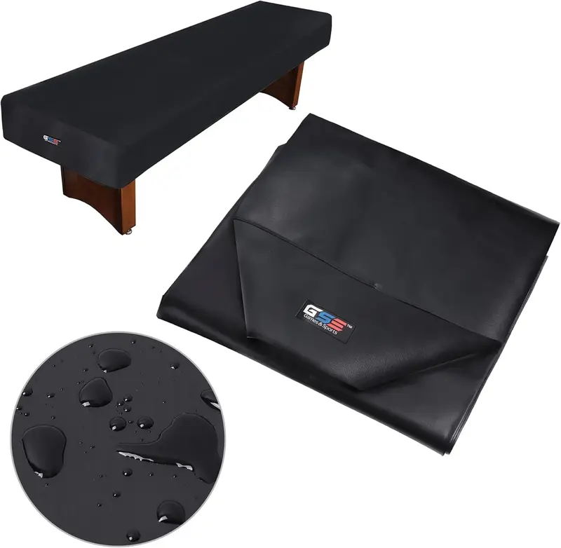 GSE Durable Leatherette Shuffleboard Table Cover, Black, 16 ft — Wrinkle-Resistant Leatherette with Encryption-Cloth Back, 195in x 26in