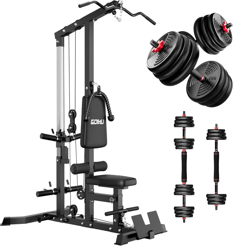 LS01 3-in-1 Lat Pulldown & Row Tower with AB Crunch, Cable Row Attachments for Home m