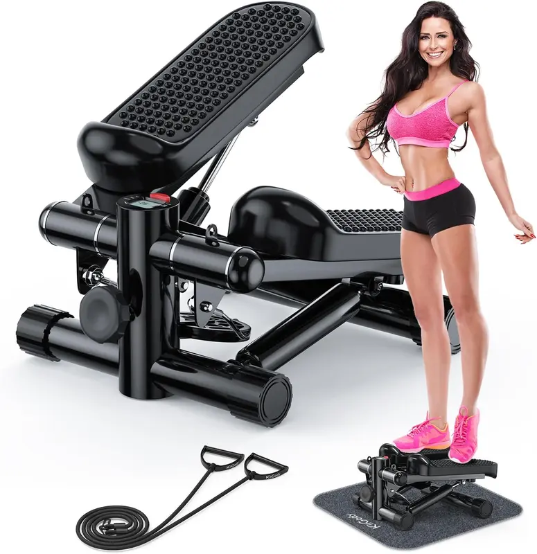 Mini Stepper with Resistance Bands, Portable Adjustable-Height Stair Stepper for Home Workout, 330 lb Capacity