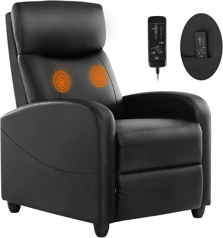 Adult Massage Recliner Chair — Adjustable Home Theater Seat with Lumbar Support, Modern Fabric, Space-Saving Black
