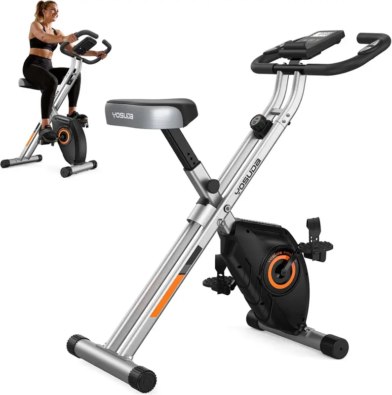 5-in-1 Folding Exercise Bike — Foldable Home Stationary Bike with 6.6 lb Flywheel, 380 lb Capacity, 16-Level Magnetic Resistance and Lumbar Support Cushion