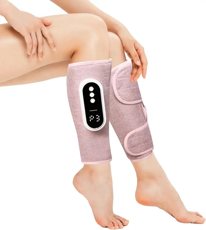 Cordless Air Compression Leg & Arm Massager with Heat, Rechargeable Calf Wraps — 3 Modes & 3 Intensity Levels, Portable Pair (Pink)