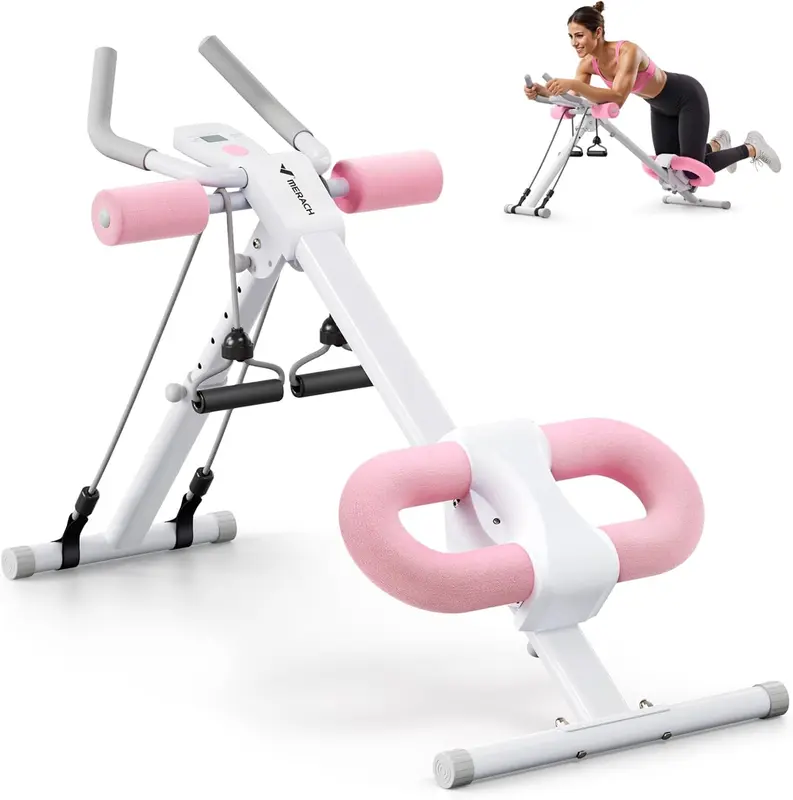 Adjustable Ab Trainer Machine — Foldable Abdominal Exercise Machine with LCD Monitor, Knee Protection & 440 lb Capacity