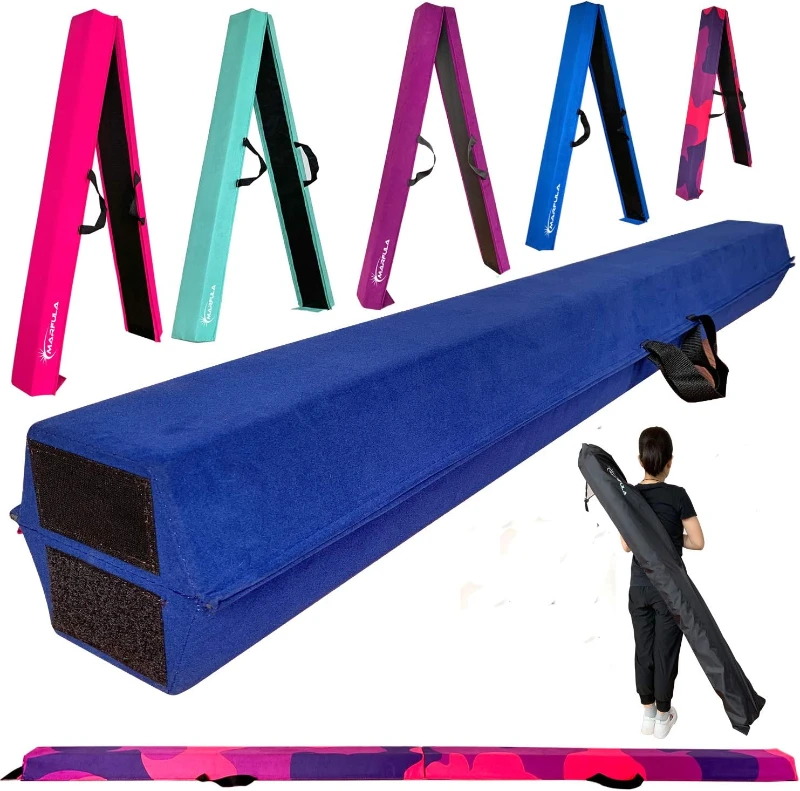 Foldable mnastics Balance Beam (6/8/9 ft) – Extra-Firm EVA Foam, Suede Top, Anti-Slip Base & Carry Bag for Kids Home or Club Use