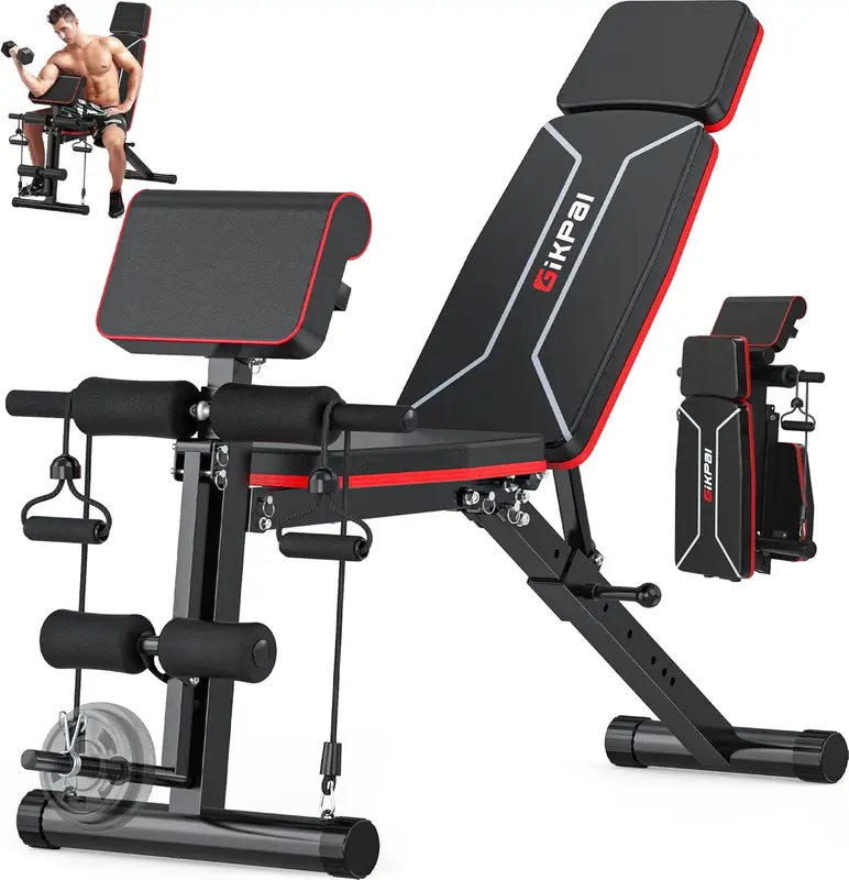 Adjustable Foldable Weight Bench – Home Incline/Decline/Flat Press Trainer with Leg Extension & Preacher Pad
