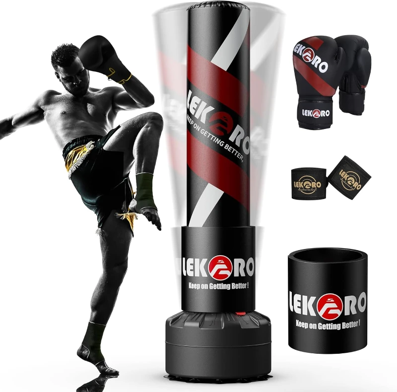 LEKÄRO Freestanding Punching Bag with Stand, Gloves & Handwraps - Heavy-Duty Standing Boxing Bag for Adults & Kids