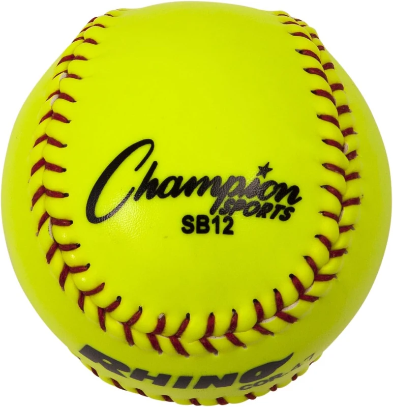 12-Pack Optic Yellow Softballs – 12-inch Rhino Synthetic Leather, Raised Seams for Practice & Games