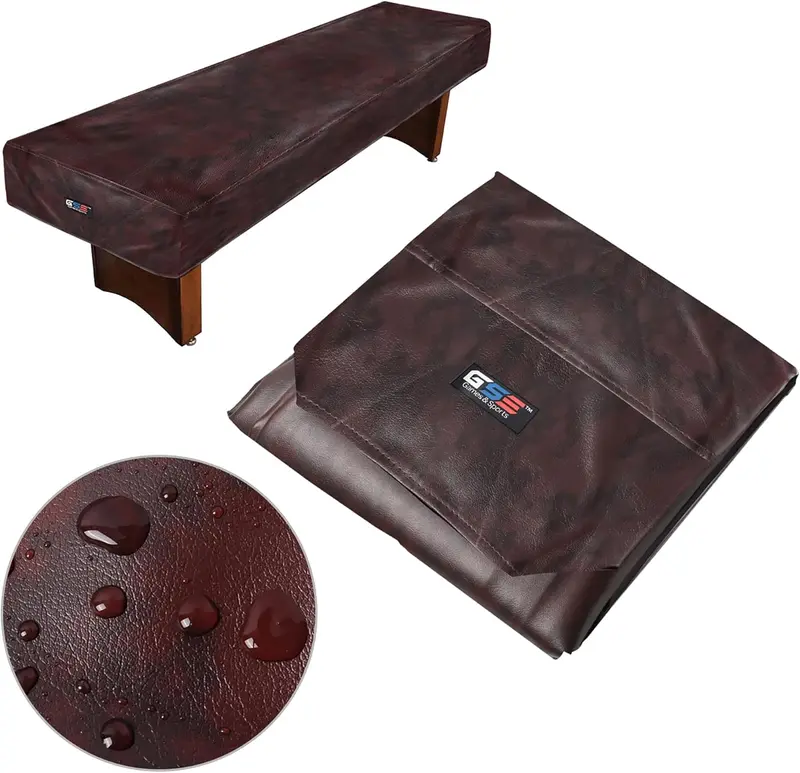 GSE Heavy-Duty Leatherette Shuffleboard Table Cover, Brown, 16' - Wrinkle-Free Leatherette with Encryption Cloth Back, 195" x 26"