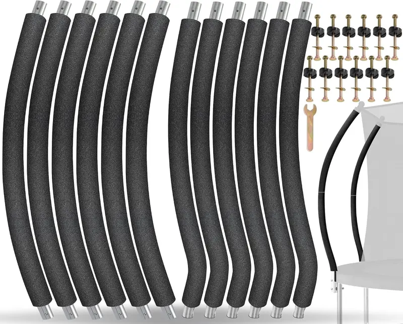 Galvanized lacement Poles for Trampoline Enclosure Nets — Fits 12ft & 14ft Round (8–14ft Kit) with Foam Safety Sleeves