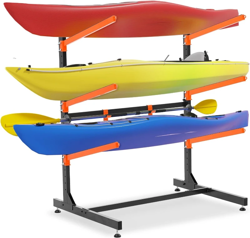Freestanding Heavy-Duty Adjustable Kayak Storage Rack for Garage — Indoor/Outdoor Stand for Kayaks, Canoes, Surfboards & Paddleboards