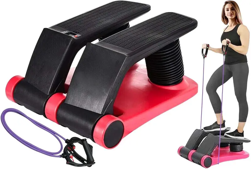 Air-Powered Stepper Climber — 5-Level Adjustable Resistance, Full-Body Cardio with Resistance Bands & Cushioned Extended Pedals