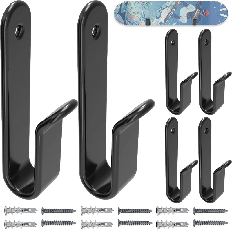 Horizontal Snowboard Wall Mount Clips — Rubber-Coated Steel Wall Rack for Storage & Display (Room, Garage)