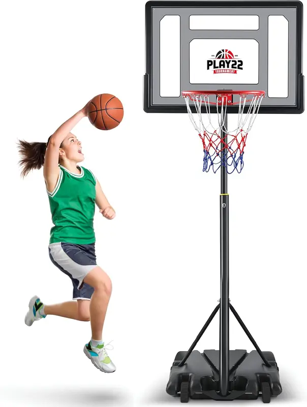 Kids Outdoor Basketball Hoop with 33-inch Backboard, 70-84 in Adjustable Height, Portable Fillable-Base Goal for Children & Teens