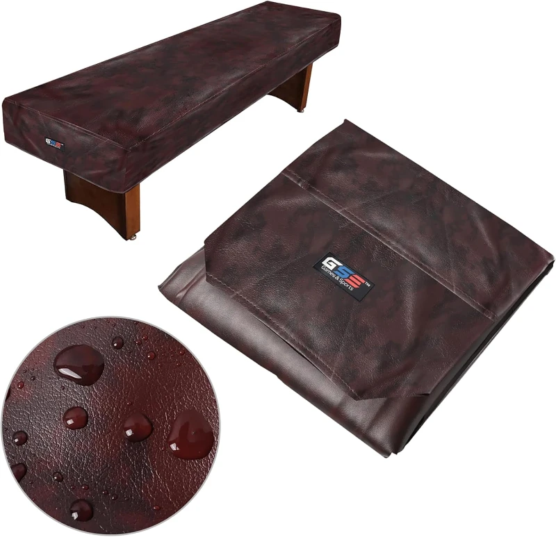 GSE Heavy-Duty Brown Leatherette Shuffleboard Table Cover, Fits Most 14' Tables — Wrinkle-Free with Encryption Cloth Back, 171" x 26"