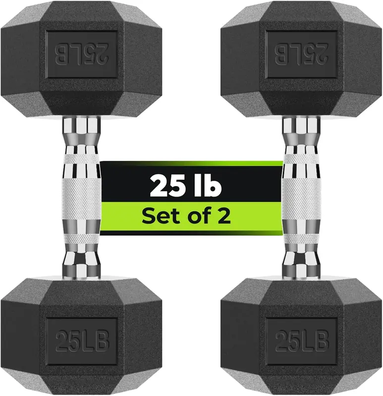Hex Rubber-Encased Dumbbell Pair, Fixed Weights 2.5-65 lb | Ergonomic Non-Slip Handles for Home Strength Training
