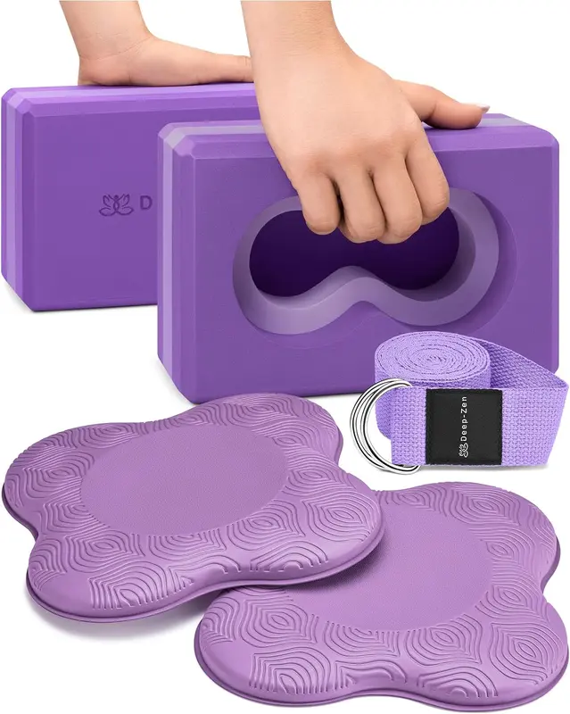 Wrist-Support Yoga Blocks 2-Pack with Knee Pads & Strap — Durable EVA Bricks for Wrist Relief and Versatile Yoga/Pilates Use