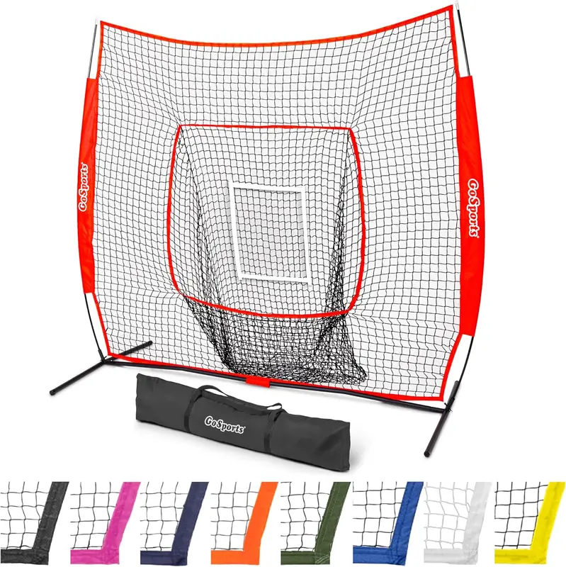 7 x 7 ft Baseball & Softball Practice Net - Team Color Options, Batting & Pitching Cage with Strike Zone
