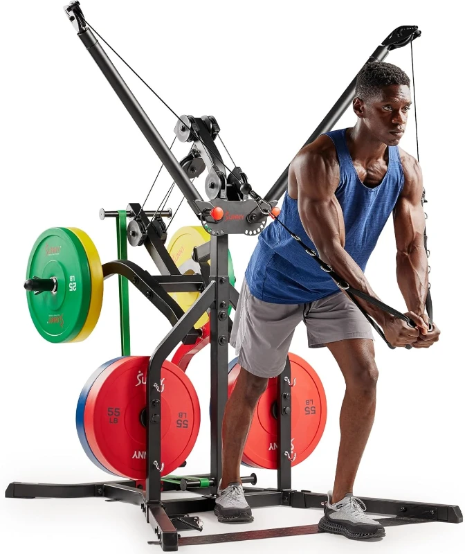 All-in-One Pulley Cable Home m Strength Trainer (SF-HG92401) — Resistance Band Holder, Foot Plate, Adjustable Arms & Angles, Olympic Plate Ready, Bi-ectional Cables