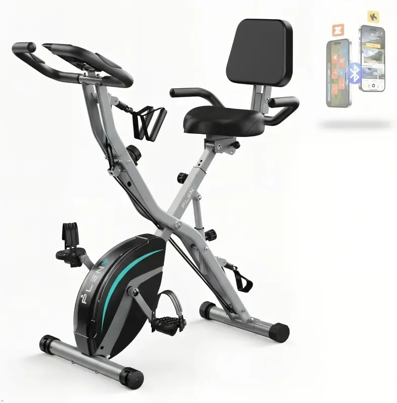 5-in-1 Folding Exercise Bike with 6.6 lb Flywheel, Magnetic Resistance, 330 lb Capacity, Backrest & Resistance Bands — Compact Indoor Stationary Bike