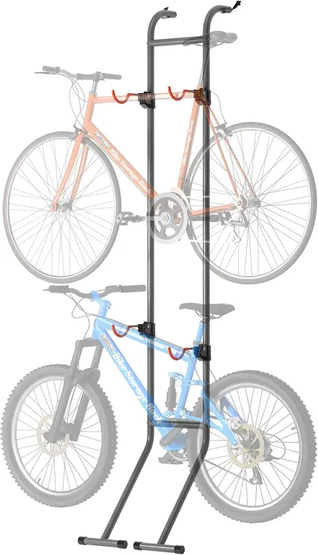 2-Bike Gravity & Wall Rack for Garage — Indoor Vertical Bicycle Stand with Adjustable Mounts for Road, Mountain, Hybrid and E-Bikes