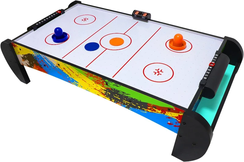 38-Inch Tabletop Air Hockey for Kids & Adults with Electric Fan, LED & Manual Scoring, Pucks and Paddles