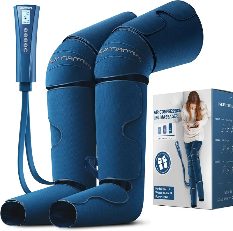 Heated Air Compression Leg & Foot Massager — Adjustable Pressure for Foot and Knee Pain Relief; Ideal Gift for Parents and Athletes
