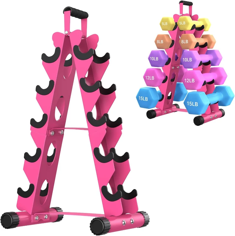 5-Tier A-Frame Dumbbell Rack Stand Only — Metal Weight Storage with Handle, Holds 5 Pairs (5–25 lb), Space-Saving Home m Organizer (Dumbbells Not Included)