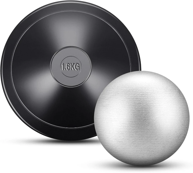 2-Piece Shot Put & Rubber Discus Set, Black — 1.6kg Discus and 8lb Shot for School Track Practice