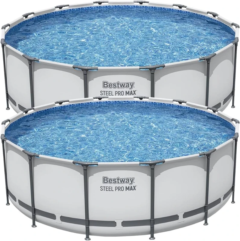 2-Pack Steel Pro MAX 14 Foot x 48 Inch Round Above-Ground Pool Set with Metal Frame, 1,000 Filter Pump, Ladder & Cover