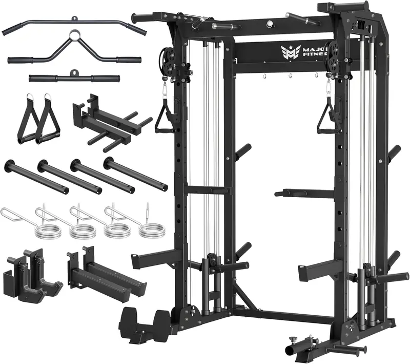 F22 Power Rack — 1600 lb All-in-One Squat Rack with Dual Pulley, Heavy-Duty 2"x3" 14-Gauge Steel Frame with Attachments & Storage for Home Strength Training