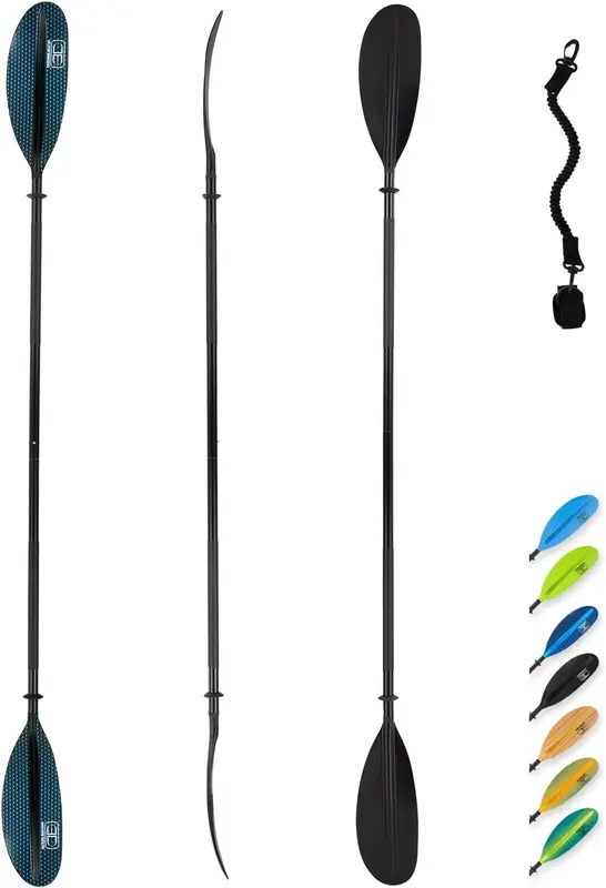 Kayak Paddle 86in/218cm, 90.5in/230cm, 95in/241cm - Alloy Shaft Two-Piece Oar with Leash
