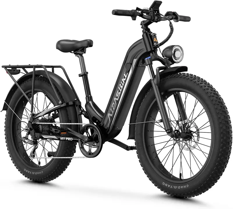 M1 Pro 1800W Electric Mountain Bike — 26 x 4.0 inch Fat Tire, 48V 17.5Ah Removable Battery, 36MPH, 85mi Range, 7-Speed, 110 Nm, Step-Thru with Rear Basket