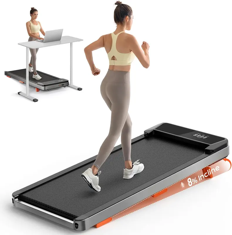 Under-Desk Walking Pad with 0-8% Incline, 2.5HP Portable Home-Office Treadmill, 265 lb Capacity, Remote Control & LED Display